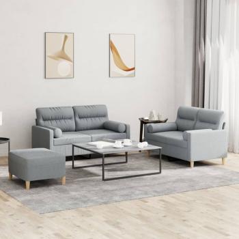 ARDEBO.de - 3-tlg. Sofagarnitur mit Kissen Hellgrau Stoff