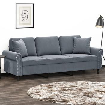 ARDEBO.de - 3-Sitzer-Sofa mit Zierkissen Dunkelgrau 180 cm Samt