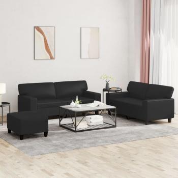 ARDEBO.de - 3-tlg. Sofagarnitur Schwarz Kunstleder