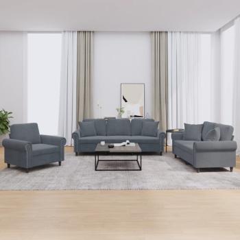 ARDEBO.de - 3-tlg. Sofagarnitur mit Kissen Dunkelgrau Samt