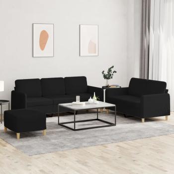 ARDEBO.de - 3-tlg. Sofagarnitur mit Kissen Schwarz Stoff