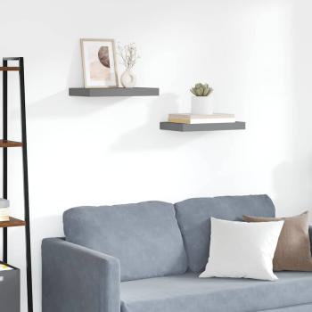 ARDEBO.de - Schweberegale 2 Stk. Hochglanz-Grau 40x23,5x3,8 cm MDF