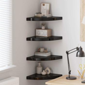 ARDEBO.de - Eck-Schweberegale 4 Stk. Hochglanz-Schwarz 35x35x3,8 cm MDF