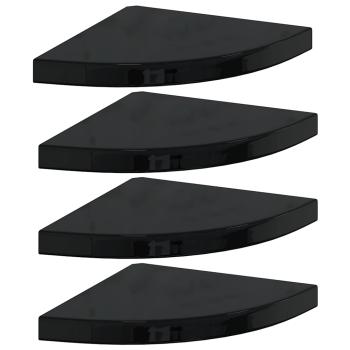 Eck-Schweberegale 4 Stk. Hochglanz-Schwarz 35x35x3,8 cm MDF