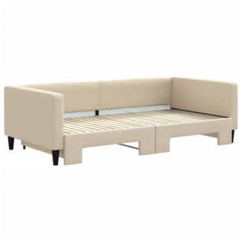 Tagesbett Ausziehbar Creme 100x200 cm Stoff