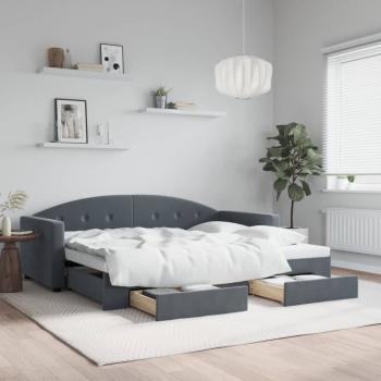 ARDEBO.de - Tagesbett Ausziehbar mit Schubladen Dunkelgrau 90x190 cm Samt
