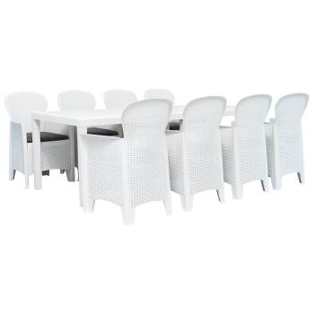 ARDEBO.de - 9-tlg. Garten-Essgruppe Kunststoff Weiß Rattan-Optik