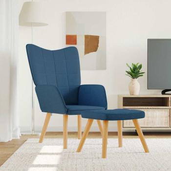 ARDEBO.de - Relaxsessel mit Hocker Blau Stoff