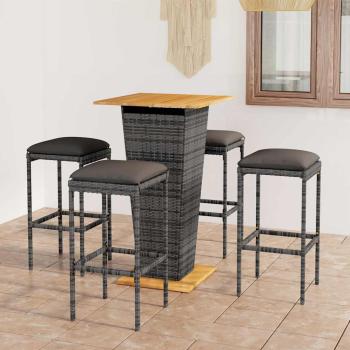ARDEBO.de - 5-tlg. Gartenbar-Set mit Kissen Poly Rattan Grau