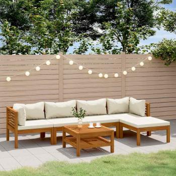 ARDEBO.de - 6-tlg. Garten-Lounge-Set mit Creme Kissen Massivholz Akazie