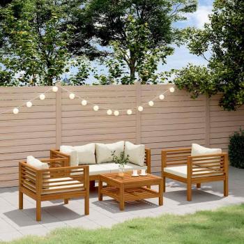 ARDEBO.de - 5-tlg. Garten-Lounge-Set mit Creme Kissen Massivholz Akazie