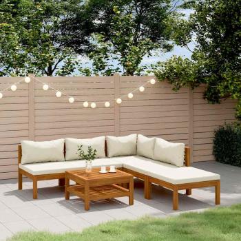 ARDEBO.de - 6-tlg. Garten-Lounge-Set mit Creme Kissen Massivholz Akazie