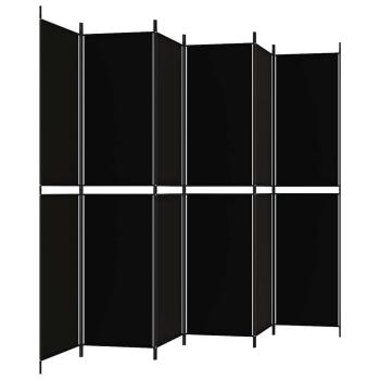 6-tlg. Paravent Schwarz 300x220 cm Stoff