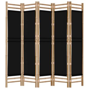 5-tlg. Paravent Faltbar 200 cm Bambus und Canvas