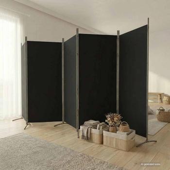 ARDEBO.de - 5-tlg. Paravent Schwarz 433x180 cm Stoff