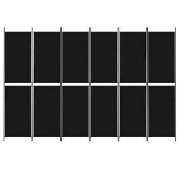 6-tlg. Paravent Schwarz 300x200 cm Stoff