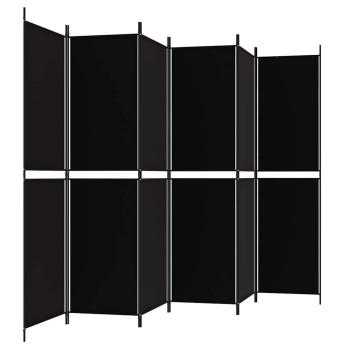6-tlg. Paravent Schwarz 300x200 cm Stoff