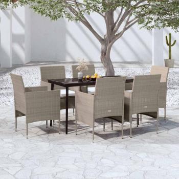 ARDEBO.de - 7-tlg. Garten-Essgruppe mit Kissen Beige und Schwarz