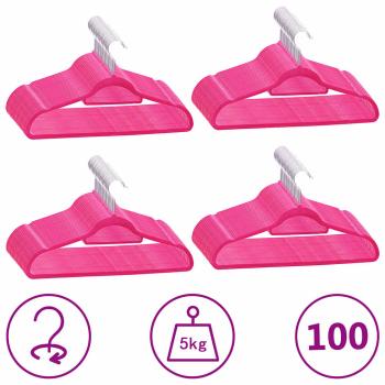 ARDEBO.de - 100 Stk. Kleiderbügel-Set Anti-Rutsch Rosa Samt