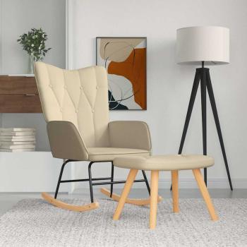 ARDEBO.de - Schaukelsessel mit Hocker Creme Stoff