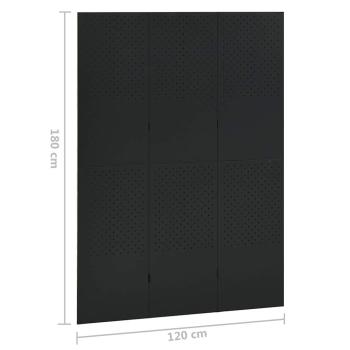 3-tlg. Raumteiler Schwarz 120x180 cm Stahl