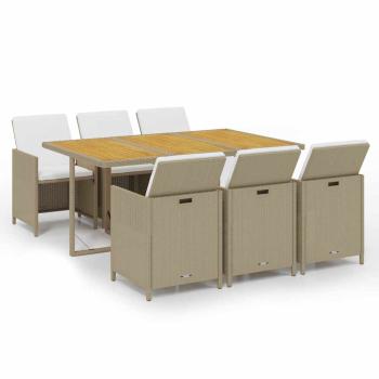 7-tlg. Garten-Essgruppe mit Kissen Poly Rattan Beige