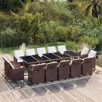 ARDEBO.de - 15-tlg. Garten-Essgruppe mit Kissen Poly Rattan Braun