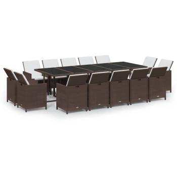 15-tlg. Garten-Essgruppe mit Kissen Poly Rattan Braun