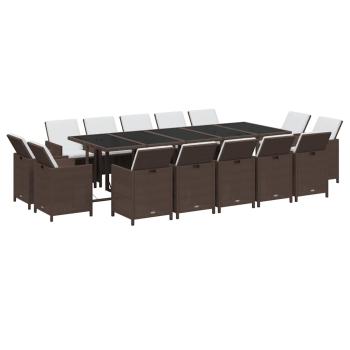 15-tlg. Garten-Essgruppe mit Kissen Poly Rattan Braun