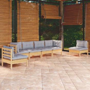 ARDEBO.de - 6-tlg. Garten-Lounge-Set mit Grauen Kissen Kiefer Massivholz