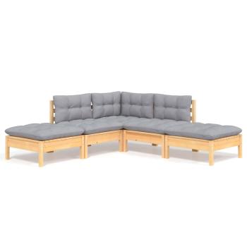 5-tlg. Garten-Lounge-Set mit Grauen Kissen Kiefernholz