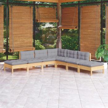 ARDEBO.de - 7-tlg. Garten-Lounge-Set mit Grauen Kissen Kiefernholz