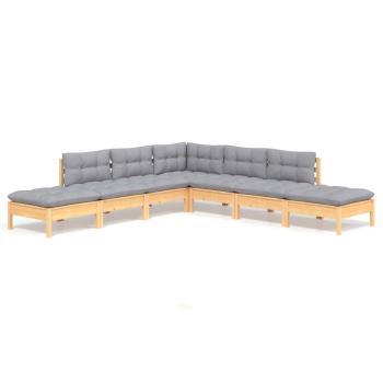 7-tlg. Garten-Lounge-Set mit Grauen Kissen Kiefernholz