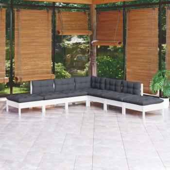 ARDEBO.de - 7-tlg. Garten-Lounge-Set mit Kissen Weiß Kiefernholz