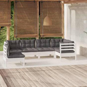 ARDEBO.de - 6-tlg. Garten-Lounge-Set mit Kissen Weiß Kiefernholz