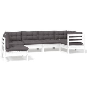6-tlg. Garten-Lounge-Set mit Kissen Weiß Kiefernholz