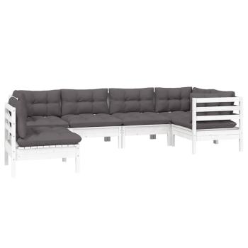 6-tlg. Garten-Lounge-Set mit Kissen Weiß Kiefernholz