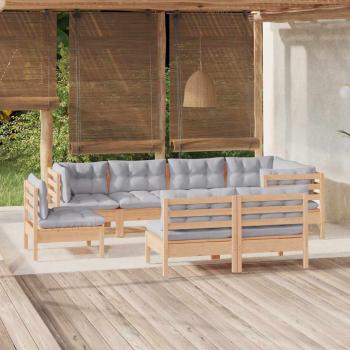 ARDEBO.de - 8-tlg. Garten-Lounge-Set mit Grauen Kissen Kiefer Massivholz