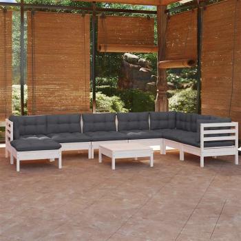 ARDEBO.de - 9-tlg. Garten-Lounge-Set mit Kissen Weiß Kiefer Massivholz