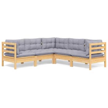 5-tlg. Garten-Lounge-Set mit Grauen Kissen Kiefer Massivholz