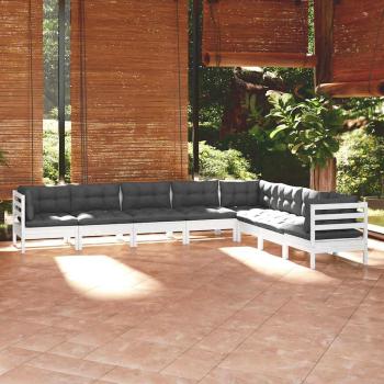 ARDEBO.de - 8-tlg. Garten-Lounge-Set mit Kissen Weiß Kiefer Massivholz