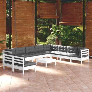 ARDEBO.de - 11-tlg. Garten-Lounge-Set mit Kissen Weiß Massivholz Kiefer