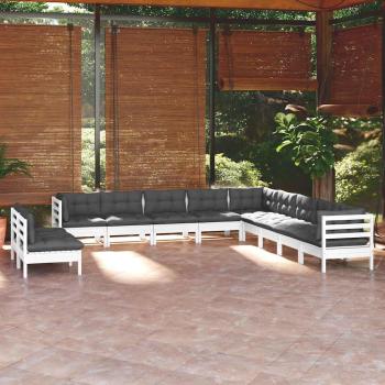 ARDEBO.de - 11-tlg. Garten-Lounge-Set mit Kissen Weiß Massivholz Kiefer