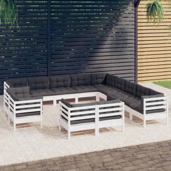 ARDEBO.de - 13-tlg. Garten-Lounge-Set mit Kissen Weiß Massivholz Kiefer