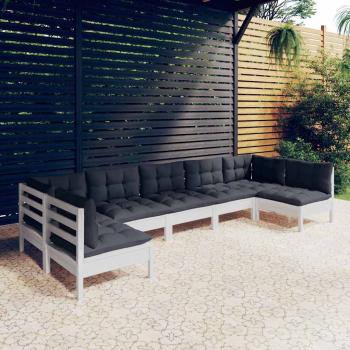 ARDEBO.de - 7-tlg. Garten-Lounge-Set mit Kissen Weiß Kiefer Massivholz