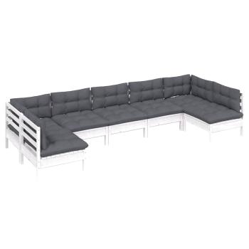 7-tlg. Garten-Lounge-Set mit Kissen Weiß Kiefer Massivholz