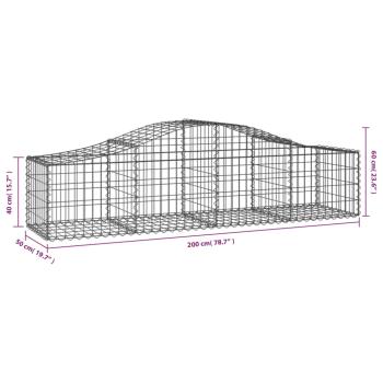 Gabionen mit Hochbogen 14 Stk. 200x50x40/60 cm Verzinktes Eisen