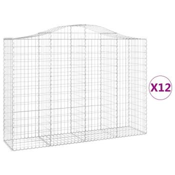 Gabionen mit Hochbogen 12Stk. 200x50x140/160cm Verzinktes Eisen