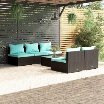 ARDEBO.de - 6-tlg. Garten-Lounge-Set mit Kissen Poly Rattan Schwarz