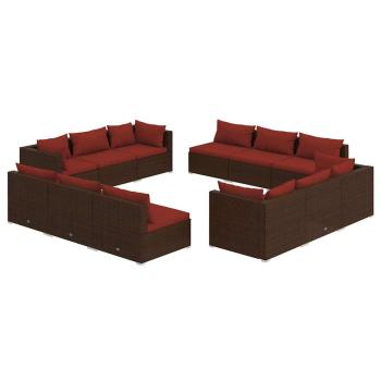 12-tlg. Garten-Lounge-Set mit Kissen Poly Rattan Braun